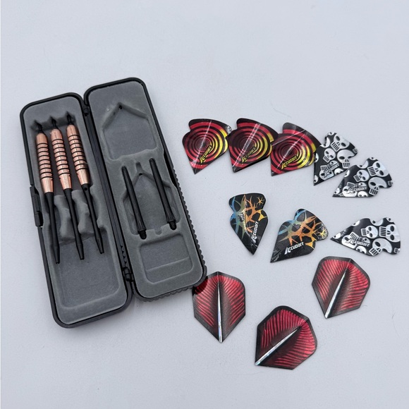 VTG Accudart Steel Tip Darts Set w Case & Flights Set of 2 + Halex Impact Brass - Picture 10 of 11